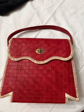 Cool Vintage Handbag Red With Side Stitching Unusual Shape